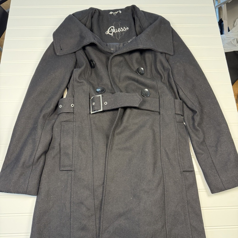 Guess Peacoat Double Breasted Belted Women's Small‎ Black RN 54163 GUC